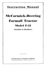 Instruction Manual for McCormick-Deering Farmall F-12 Tractor