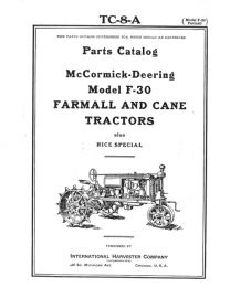 Parts Catalog for McCormick-Deering Model F-30 Farmall and Cane Tractor